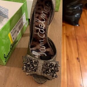 Sam Edelman Lorna Pewter Metall Heels with Bow with Spikes